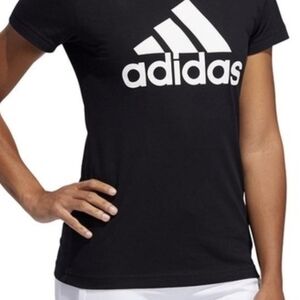 Adidas Women's Black Tee with White Trefoil-Inspired Logo